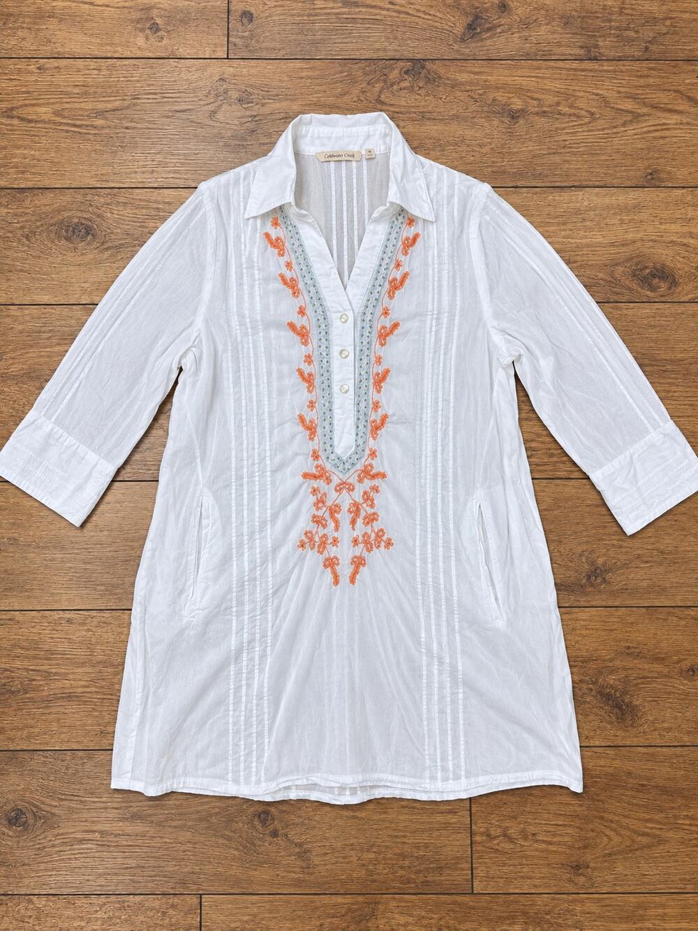 Soft Surroundings Boho Coastal Cottage Chic Embroidered Tunic Top EUC